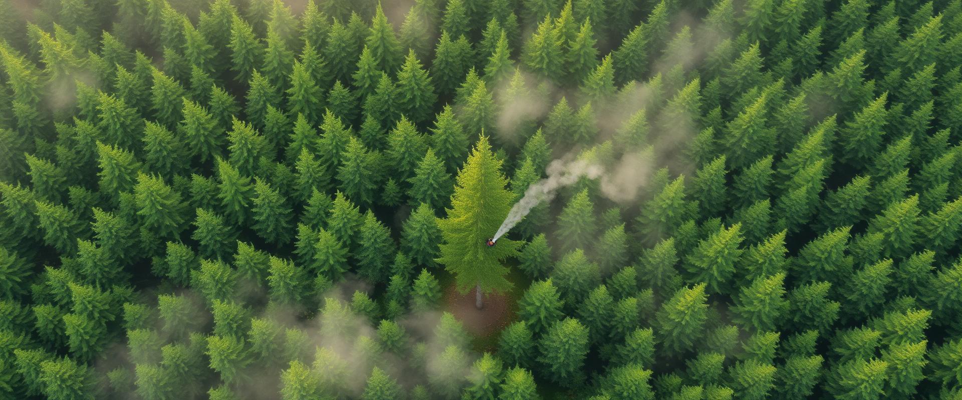Aerial view of Canadian forest with professional fumigation treatment